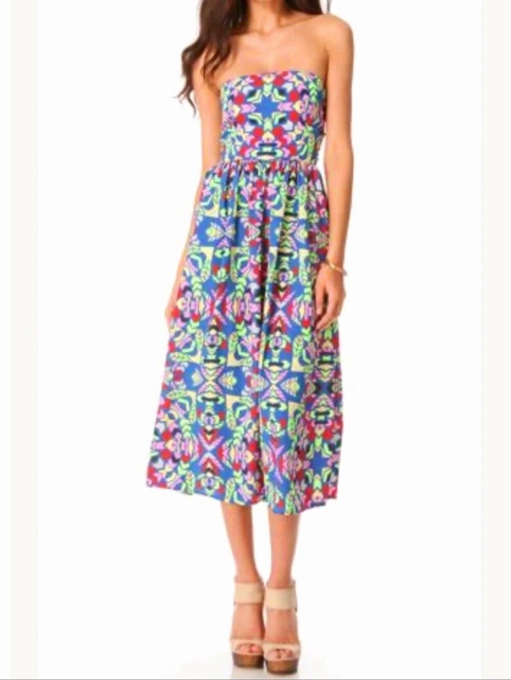 Mara Hoffman Strapless Aloha Midi Dress Colorful Kaleidoscope Print Size 6